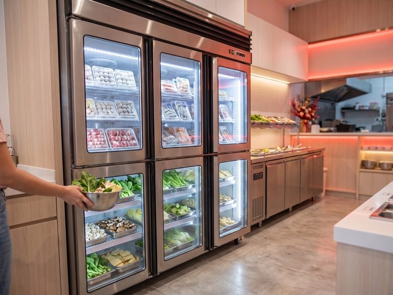 麻辣香鍋店的 TOROL 展示冰箱，客人自助裝碗